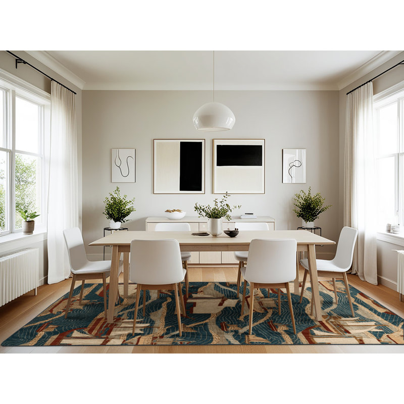 Machine Washable Art Deco Black Area Rug, Rectangle 7' x 10'