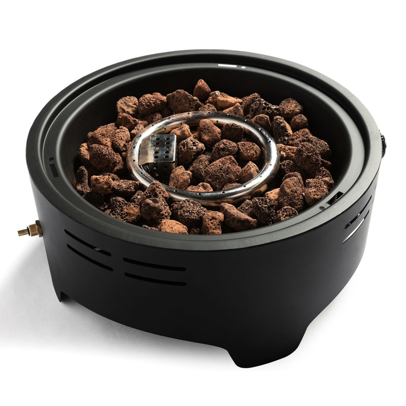 15" Outdoor Portable Propane Fire Pit - Tabletop Camping Heater With , 30000btu Heat Output, Stainless Steel Burner, Black Construction 15 Inch Fireplace Cooking Grill, Steel, Adjustable Flame,