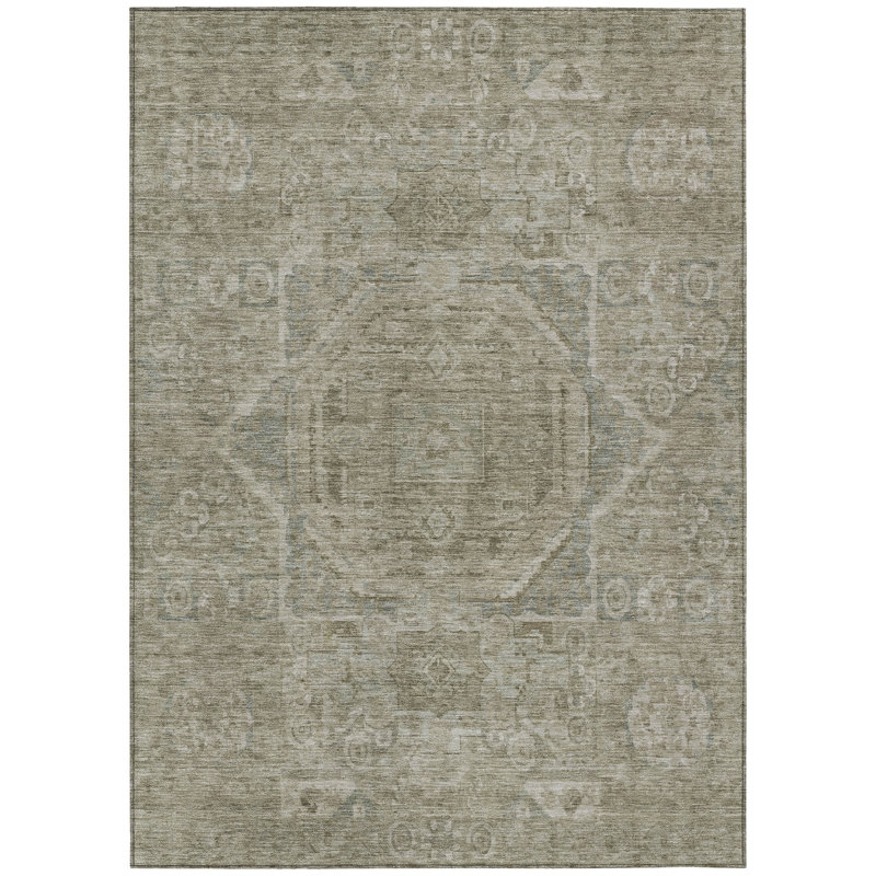 Machine Washable Indoor/Outdoor Xhevrie Gray Rug, Rectangle 2'6" x 3'10"