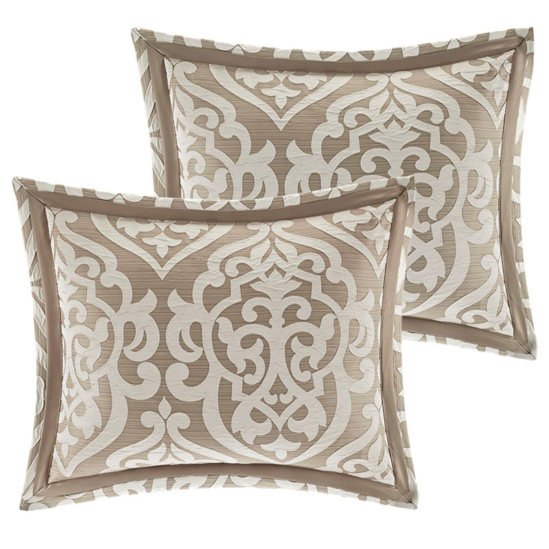 Ensemble d'édredon 8 pièces jacquard brun clair / ivoire