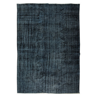 7.5x10.2 Ft Black Over-Dyed Rug, Handmade Turkish Wool Carpet for Modern Interiors