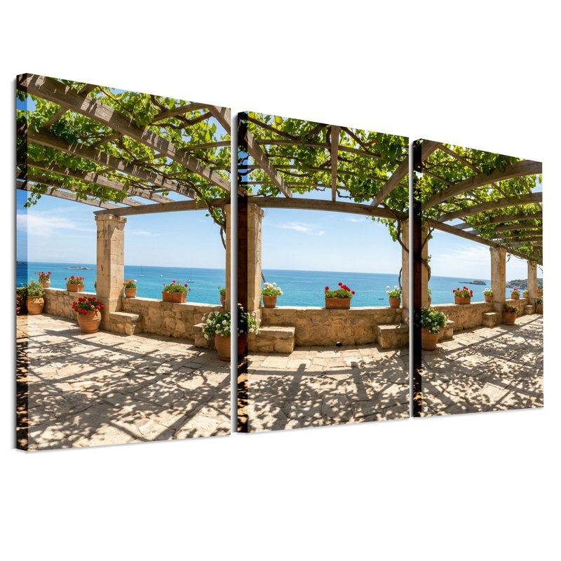 Ensemble de 3 toiles en pierre avec auvent de vigne verte, H 18 po x l 12 po x 3 pièces