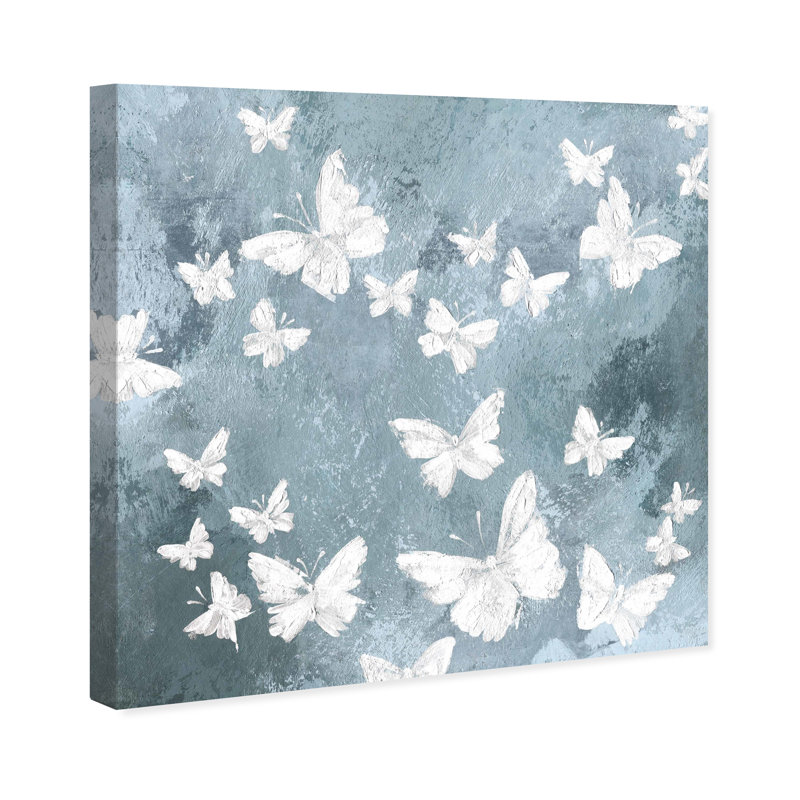 Animaux, papillons dans le vent, insectes - Impression sur toile, H 12 po x l 12 po, Toile tendue