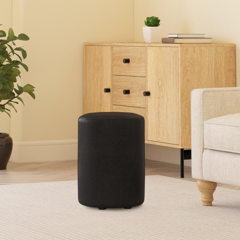 Faux Leather Round Stool Seating , Black