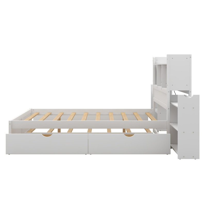 Arien Full Size Storage Platform Bed with Pull Out Shelves, White
