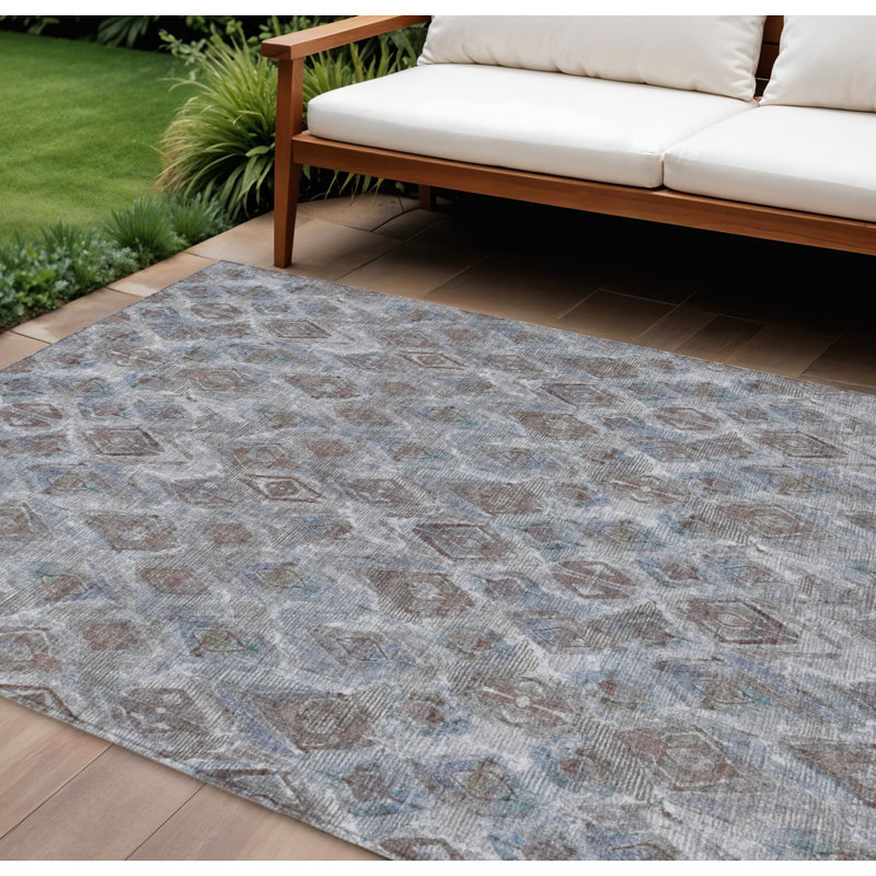 Tapis extérieur lavable à motif géométrique argent 10 pi x 14 pi
