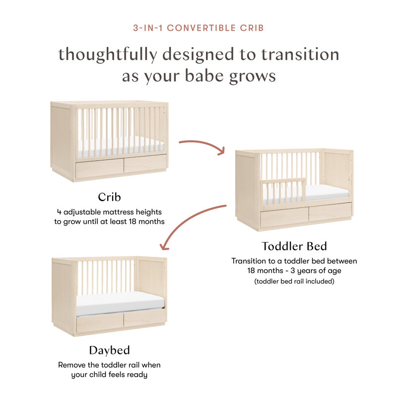 Bento 3-in-1 Convertible Crib with Storage, Washed Natural