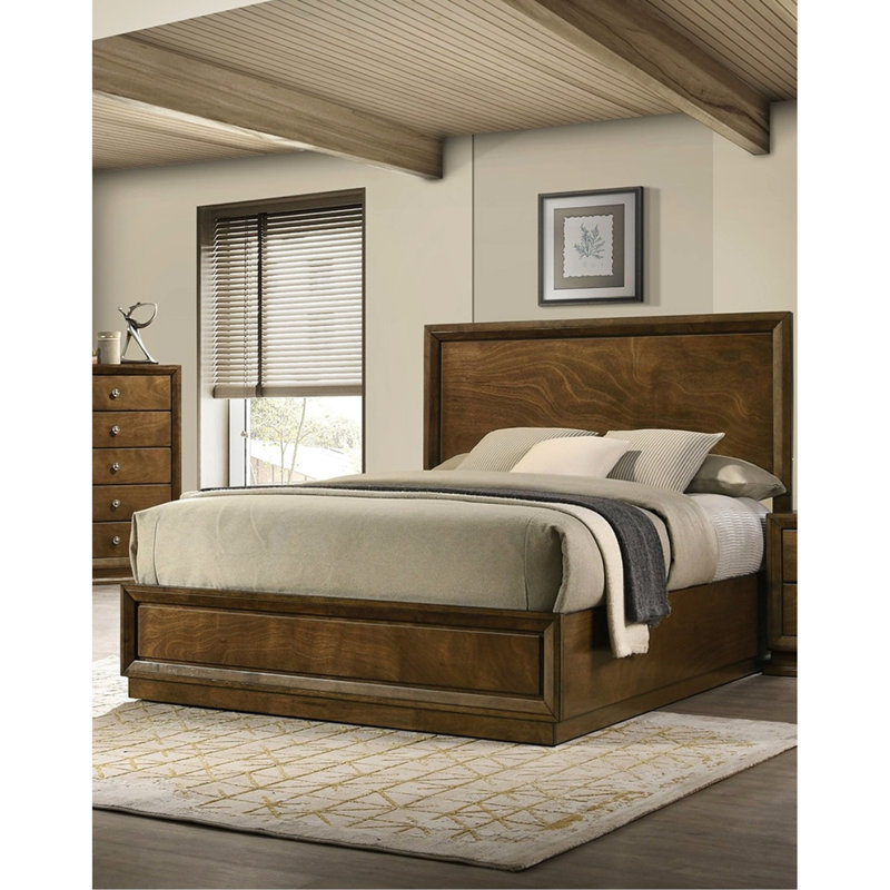 Lit à panneau grand en noyer de 1 pièce, cadre de lit en bois d'hévéa massif avec tête de lit haute, placage, élément de décoration de chambre à coucher transitionnelle