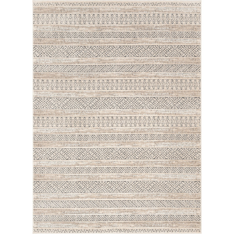 Beige Geometric High-Low Synthetic Rectangular Area Rug