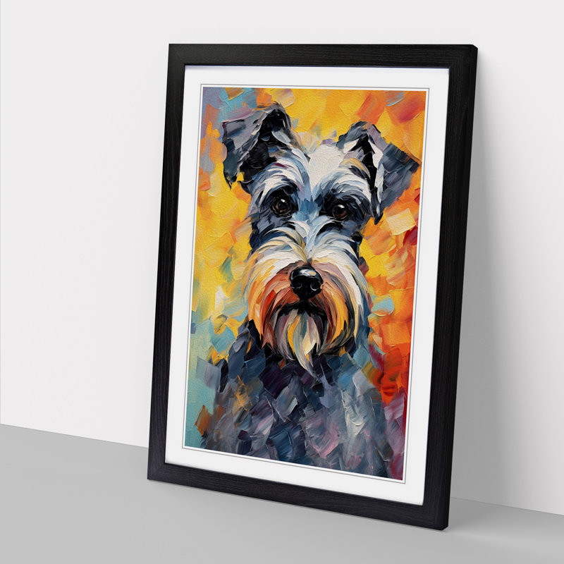 Schnauzer Impressionism - Single Picture Frame Print on Wood, 64cm H x 46cm W x 2cm D, Black