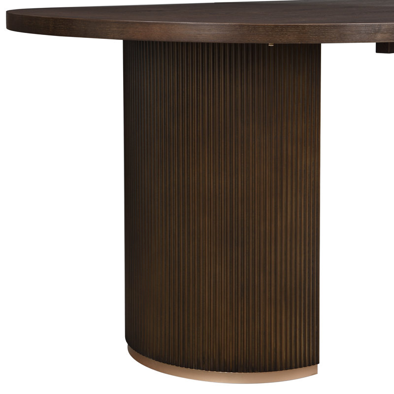 Solenne Mid-Century Modern Dining Set With Cane Back Rubberwood Chairs And Fluted MDF Veneer Pedestal Table, Walnut