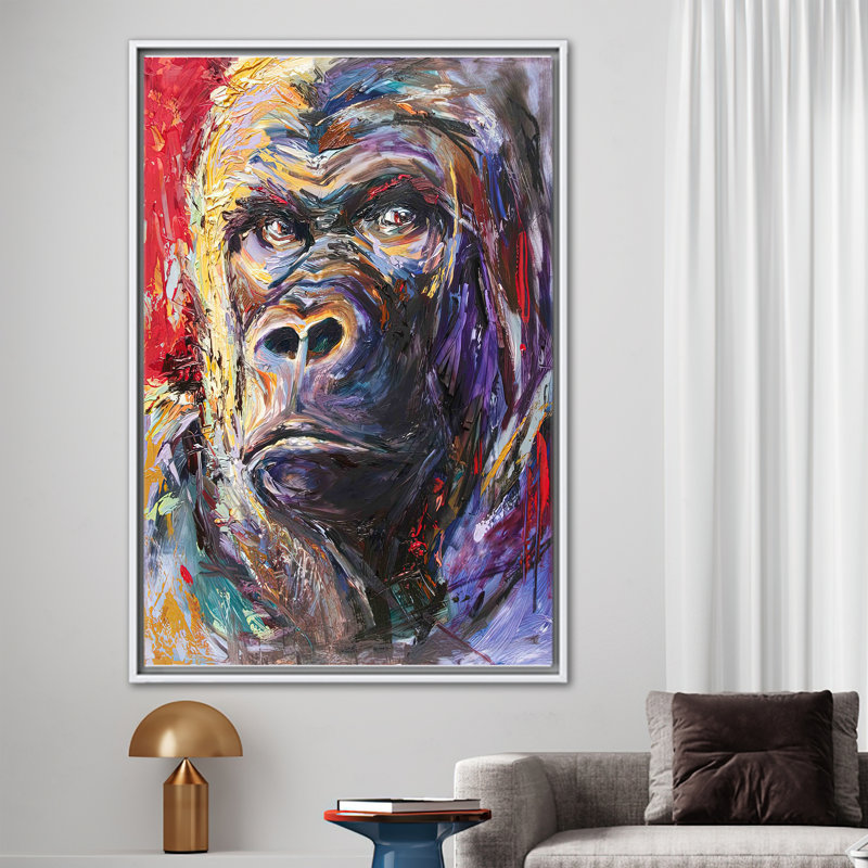 Abstrait art gorille sur toile: Vibrant, reproduction de peinture à l'huile de singe pour décoration murale, Blanc