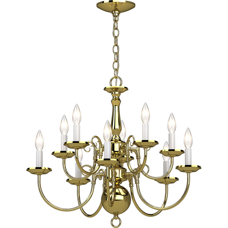 Lustre candélabre à niveaux 10 lumières Onika, Laiton poli