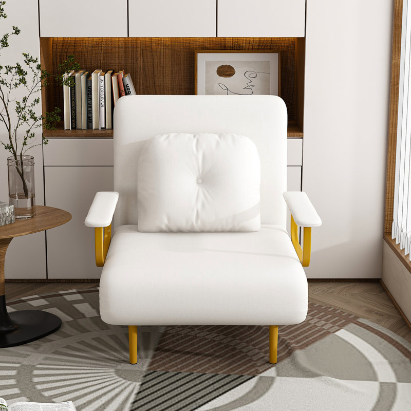 Folding Sofa Bed 3-In-1 Convertible Chair - 5-Position Adjustable Backrest With Pillow, Space-Saving Sleeper For Living Room, Bedroom & Office (White)
