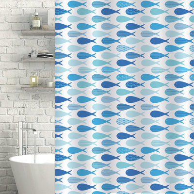 Aquarium White & Blue Shower Curtain