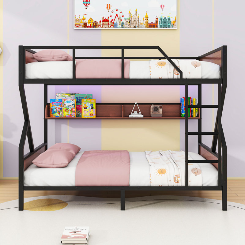 Lit superposé double en métal avec tablettes, lumières DEL et échelle