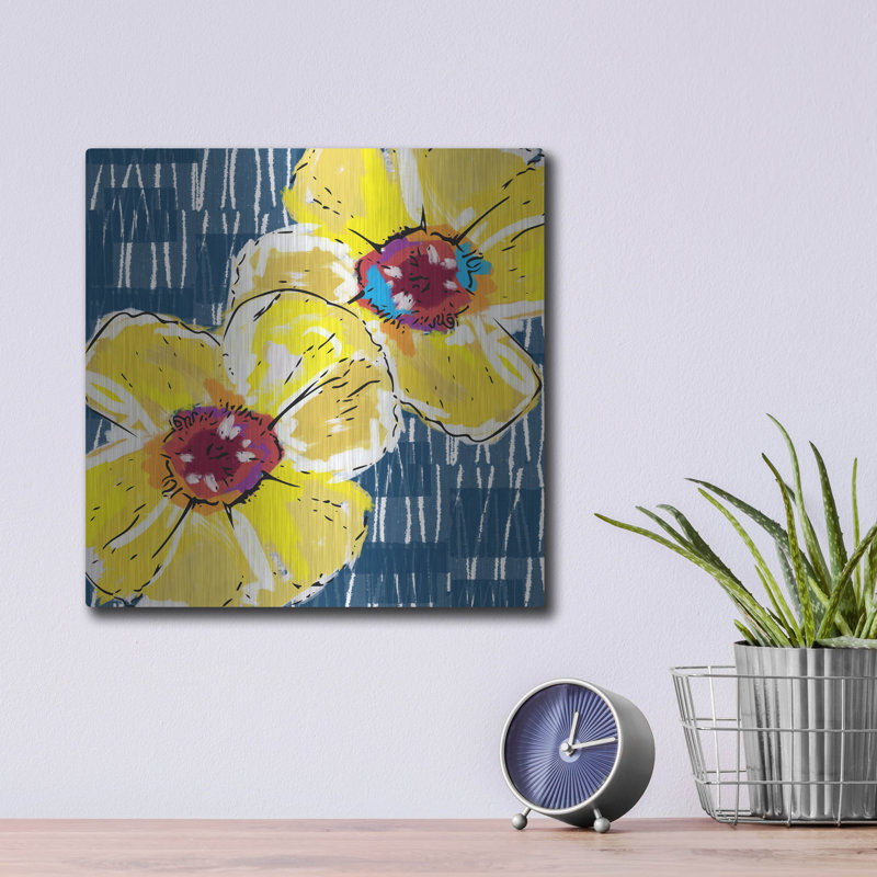 «Yellow Poppies On Blue» par Linda Woods, H 12 po x l 12 po