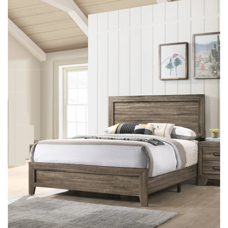 Structure de lit en tissu 1pc avec tête de lit, Gris, Grand lit