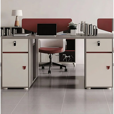 Modern Industrial Office Desk with Privacy Screen and Integrated Storage Cabinet