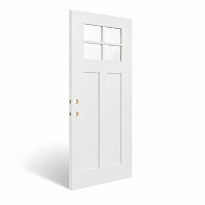 Porte d'entrée en fibre de verre 36 po x 80 po avec verre semi-givré 6-Lite et fond à 2 panneaux, finition blanche 36 po x 80 po