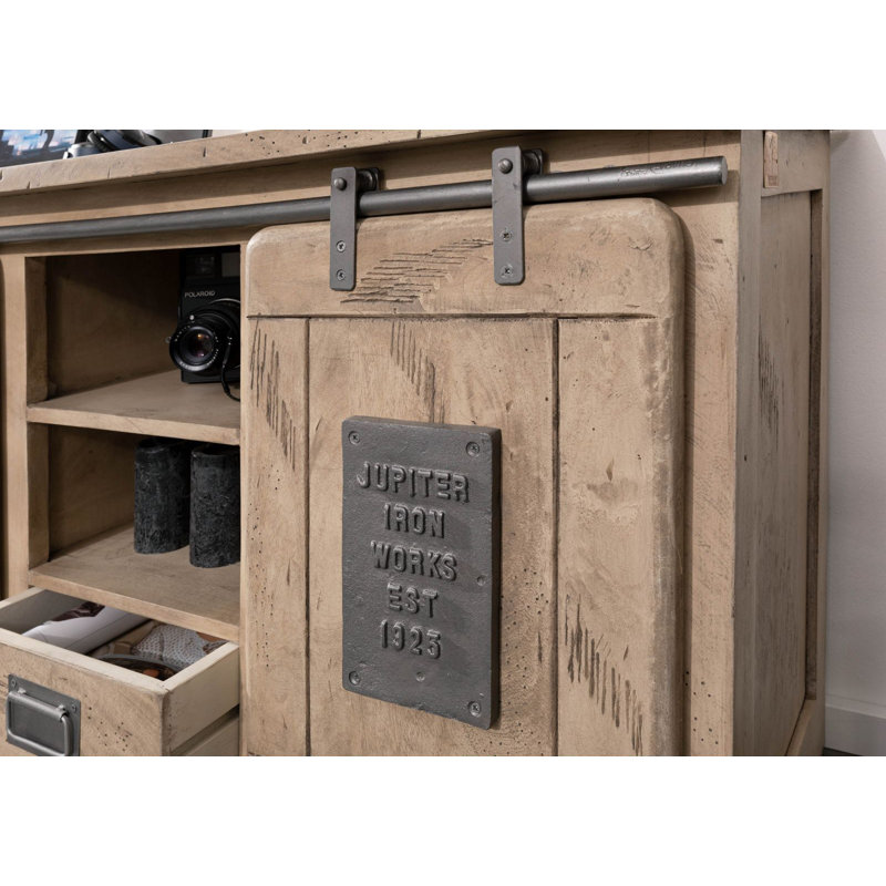Railway 128cm Solid Wood Sideboard, Whitewash Lacquered