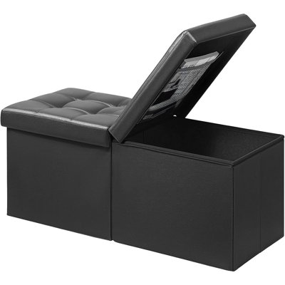 Banc avec repose-pieds avec rangement, tabouret en cuir noir de 34 pouces, table basse, siège rembourré, coffre de rangement, rangement pour couvertures avec couvercle rabattable pour le salon et la chambre à coucher