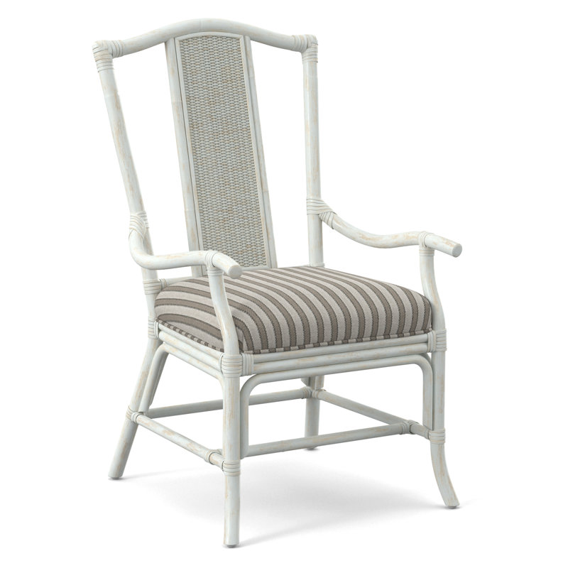 Drury Lane Slat Back Dining Arm Chair, Bisque, Snow Crypton Performance; 0884-91