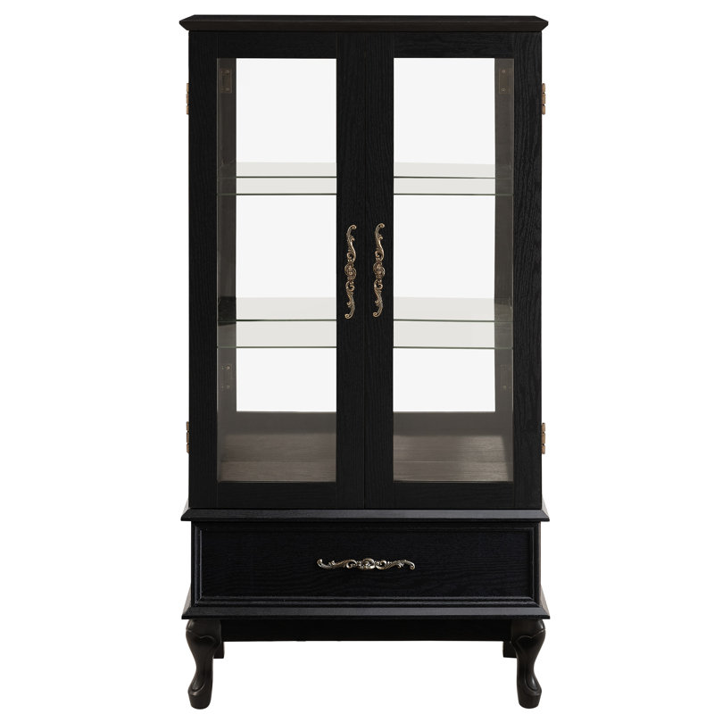 Armoire à vin à 2 portes avec système d'éclairage intégré, tablettes réglables, finition noire, tiroir caché et dossier en miroir - Créez un éclairage captivant et curieux
