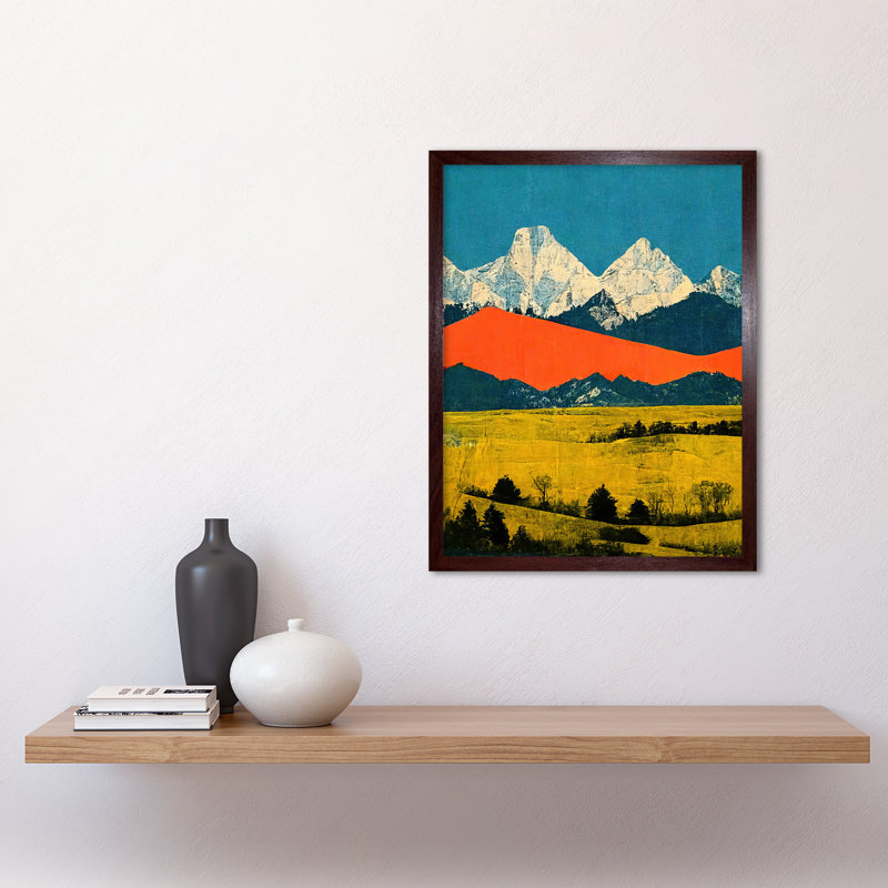Winter Mountains Landscape Modern Papercut - Print, Brown Framed Paper, 43cm H x 33cm W
