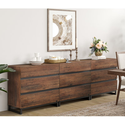 Ebern Designs Multifunctional Buffet Sideboards, 3 In 1 Modern Sideboard With 9 Drawers And Metal Base, Storage Cabinet For Kitchen, Coffee Bar Cabine -  AC9D6C0F6EB54A64A543E41E40697C2A