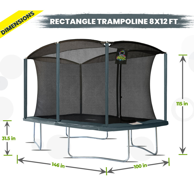 Machrus Moxie 8 x 12 FT Rectangular Outdoor Trampoline Set with Premium Safety Enclosure – Gymnastics Rectangular Trampoline for Kids and Adults