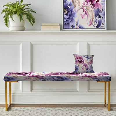 «Purple Damask Facade Splendor» - Banc rembourré en damas doré
