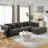 L-Shape Sectional Sofa With 3 Throw Pillows-1481788715