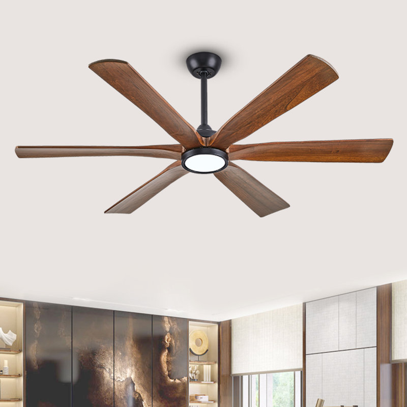Modern Ceiling Fan With Remote, 6 Solid Wood Blades, Quiet Dc Motor, Outdoor Ceiling Fan For Covered Patios With Light, Black