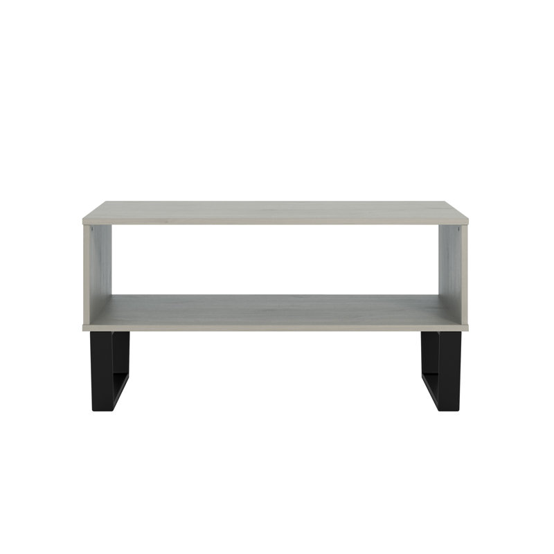 Errik Solid Wood Industrial Design Coffee Table with Storage Shelf, Grey