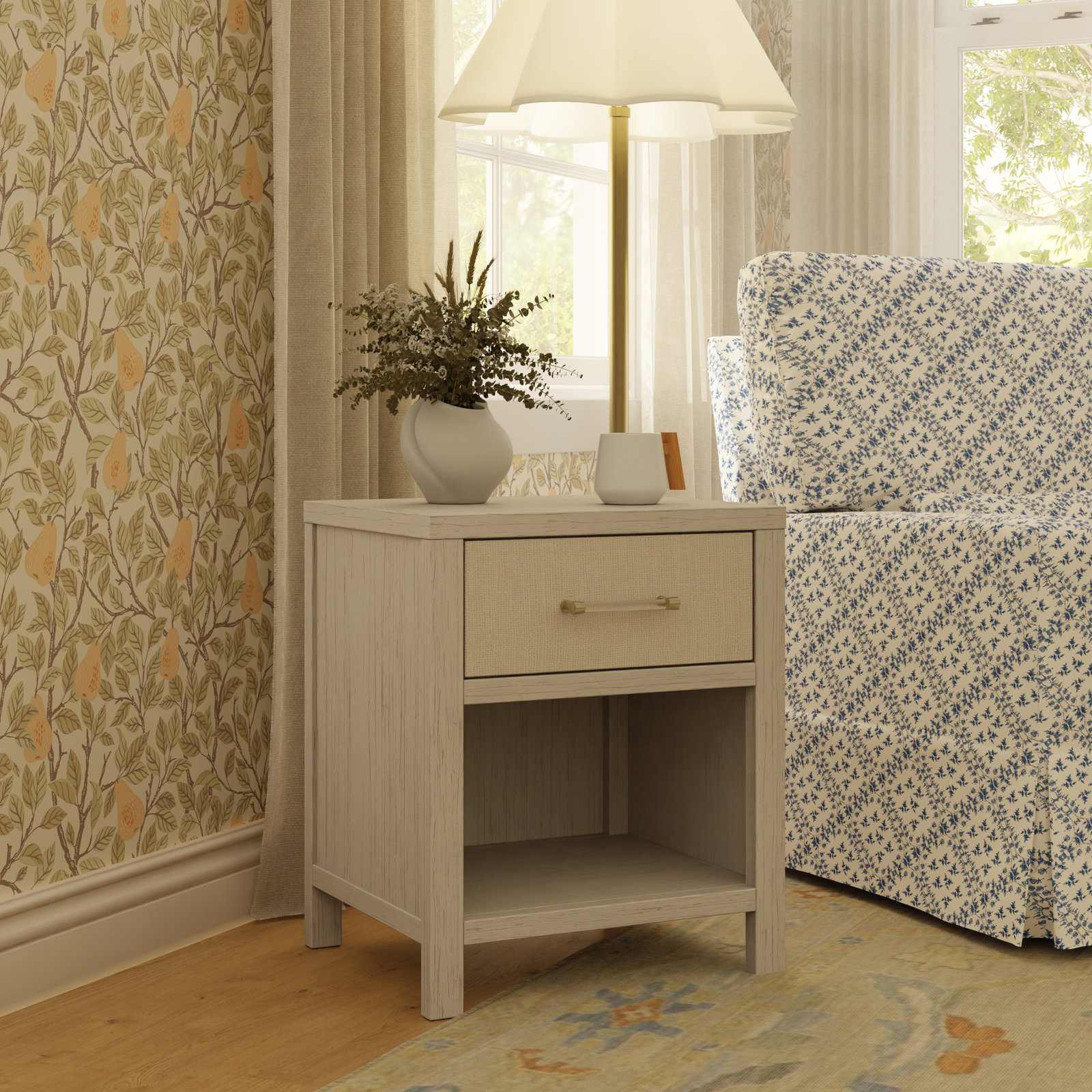 Eloise Nightstand, White Driftwood/Pearl
