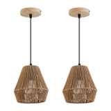 7.09 in. 2 Pack Boho Mini Rattan Pendant Light