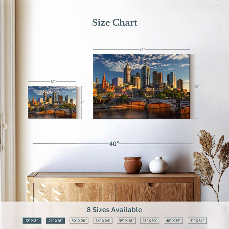 Melbourne en été, H 16 po x l 24 po