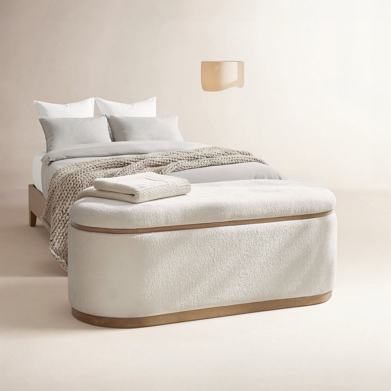 Sabise 46.5"W Modern Chenille Fully Assemble Filp-Top Storage Bench, Ivory
