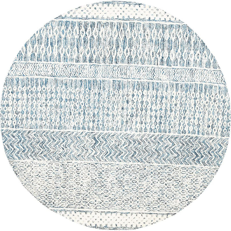 Ambr Hand Tufted Viscose/Wool Oriental Rug in Ivory/Navy, Round 6'