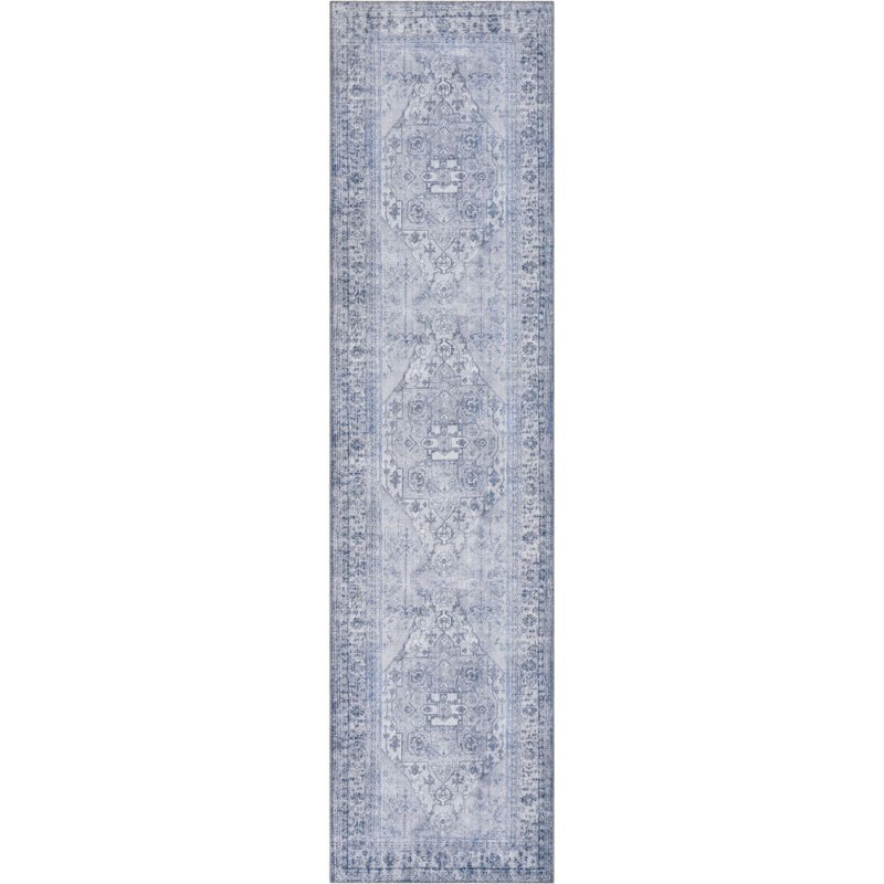 Nile Vintage Medallion Flatweave Grey Area Rug, Runner 76 x 300 cm