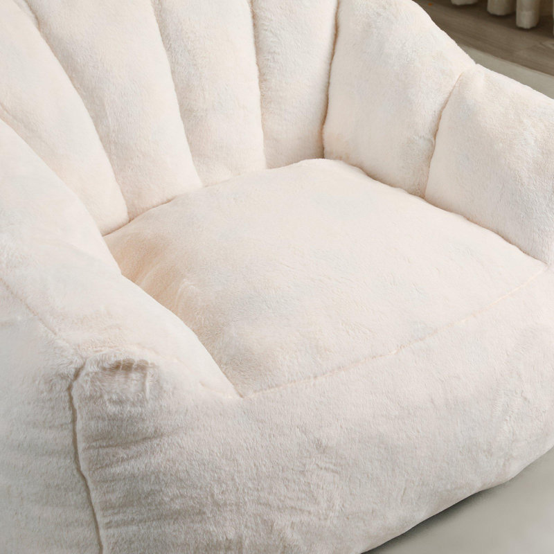 Fauteuil à billes avec accoudoirs Comfy Lazy, Fausse fourrure blanche