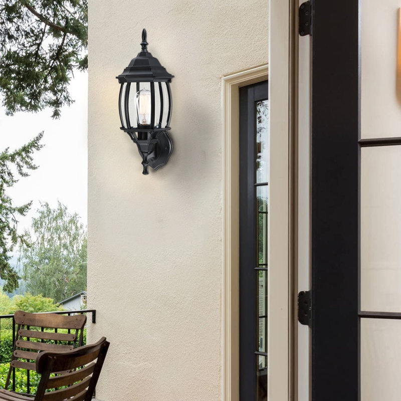 Billiot 1-Light Outdoor Wall Light With Clear Glass Shade, Black