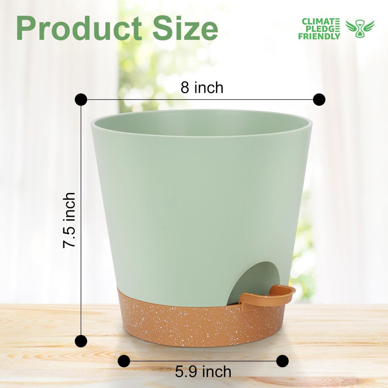 8-inch Green Self-watering Plant Pots Set Of 2