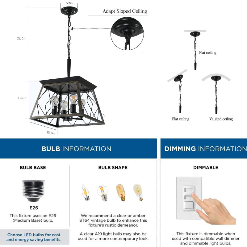 Luminaire suspendu géométrique 4 lumières Yoandra, Doré antique