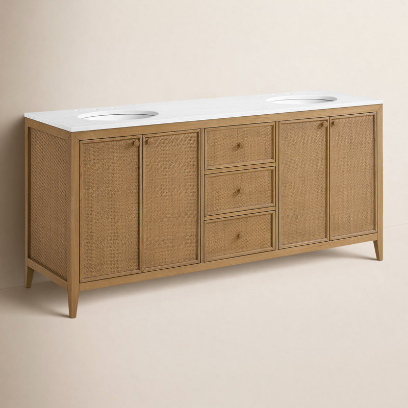 Benita 72" Rattan and Oak Bathroom Vanity