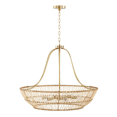 6 - Light Solid Wood and Steel Dimmable Empire Chandelier