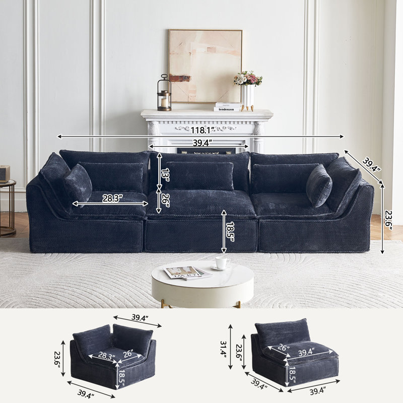 Canapé modulaire 118 pièces l 118,1 po, 31.5" H x 118.1" W x 39.4" D, Dark Gray