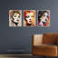 Glam Glitter Aesthetic Women Portraits Gold Red Teal Retro 3 Piece Wall Art-2051805537