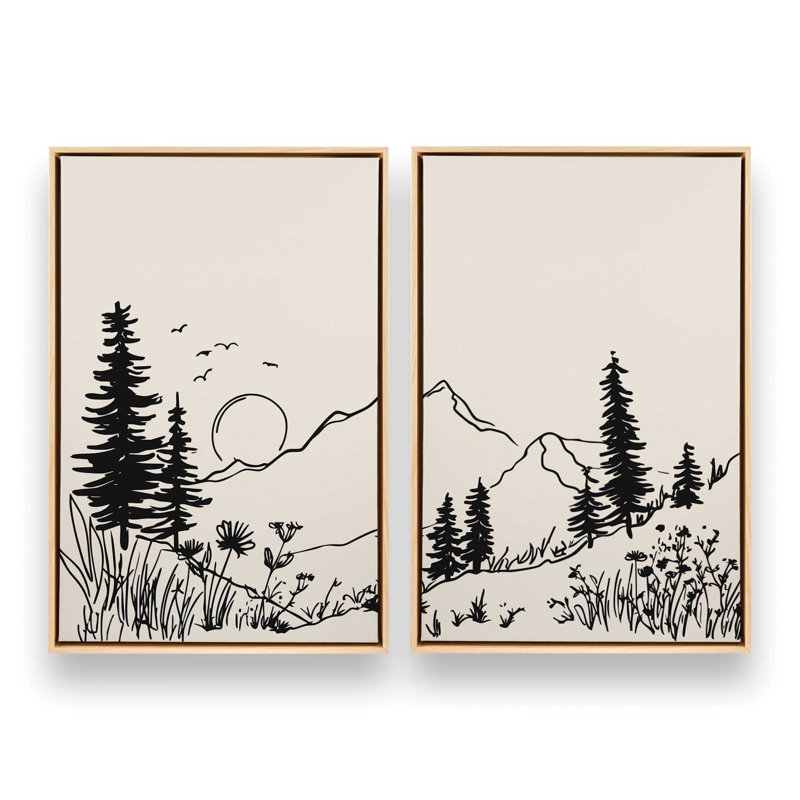 Ensemble de 2 impressions Whispering Peaks, 48 po x 32 po, Cadre flottant en érable américain